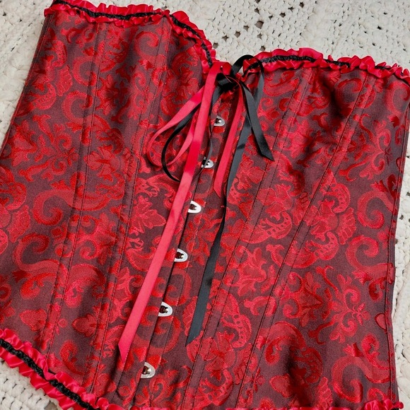 The Unbranded Brand Other - Red L Lace Up Paisley Ribbon Corsett Sexy Red Black Adjustable Lined Goth Rock